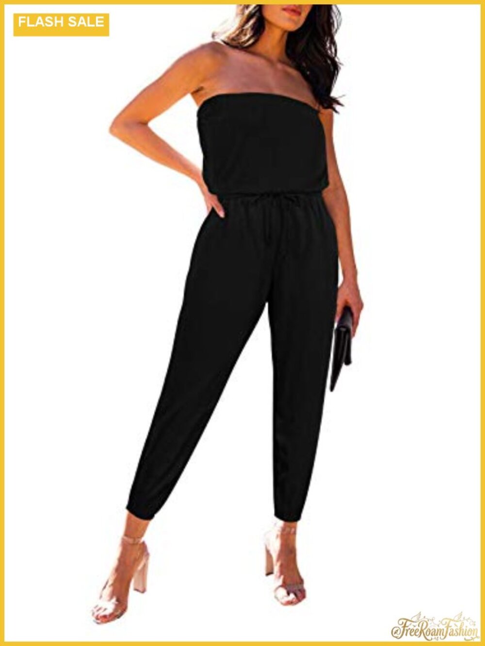 Strapless Bandeau Jumpsuit with Side Pockets - Summer One Piece Romper